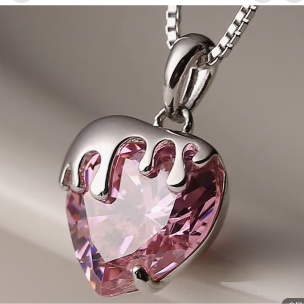 Elegant Pink Strawberry Pendant Necklace